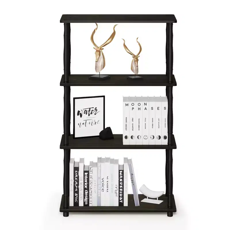 Furinno Modern 4-Tier Decorative Bookshelf Open Multipurpose Bookcase Shelf Display Rack for Living Room&Home Office&Decor,Espresso/Black