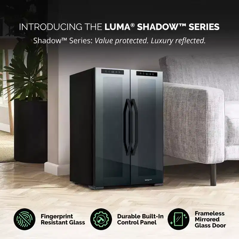 LUMA Comfort Shadow Series Wine and Beverage Cooler 12 Bottles & 39 Cans Dual Zone Wine Refrigerator, Freestanding Combination Fridge