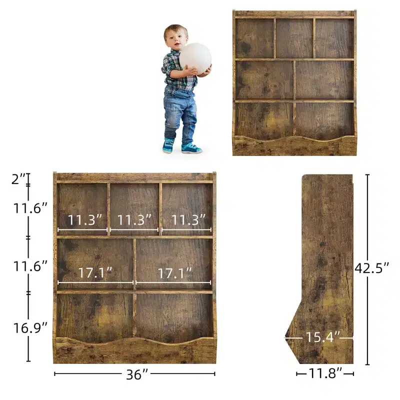 COZONY 42.5 3 Tier Toy Storage Organizer with Bookshelf, 5-Cubby Toy Storage for Playroom, Bedroom, Nursery, Living Room & School