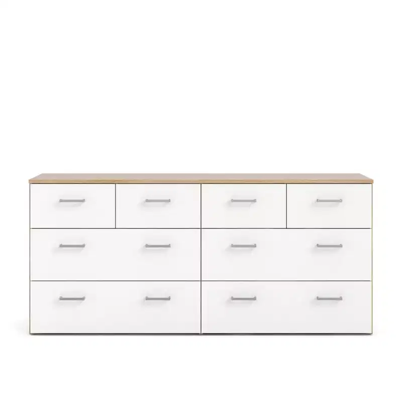 Tvilum,8 Drawer Double Dresser Oak Structure/White
