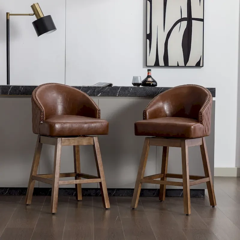 Swivel Wood Counter Height Bar Stools with Footrest (Set of 2)