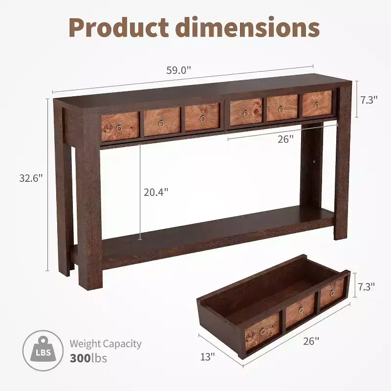 59 Entryway Console Table, 2 Tier Narrow Long Sofa Table with 2 Drawers, Wooden Behind Couch Table, Entry Foyer Table for Living Room