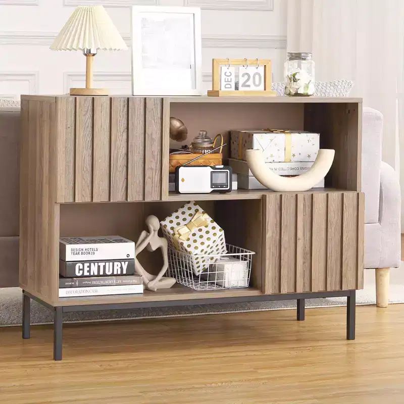 COZONY 40 Fluted Accent Storage Cabinet, Entryway Table w/ Wavy Strip Design, Media Console