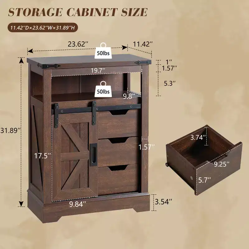 AMERLIFE Farmhouse Bathroom Floor Cabinet with Sliding Barn Door