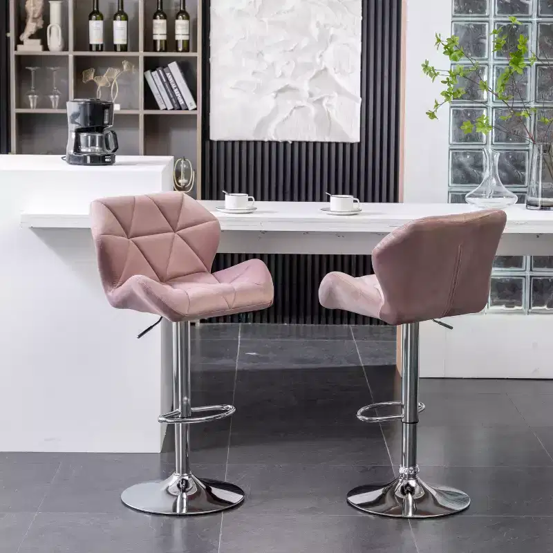 Roundhill Furniture Breni Velvet Diamond Tufted Swivel Adjustable Height Barstool, Mauve, Set of 2
