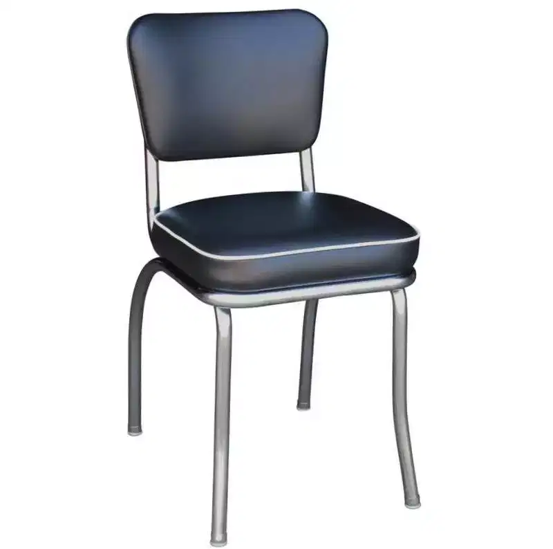 Diner Chair with Black: 14 Gauge Steel Frame, Retro Style, Vinyl Upholstery, No Assembly Required