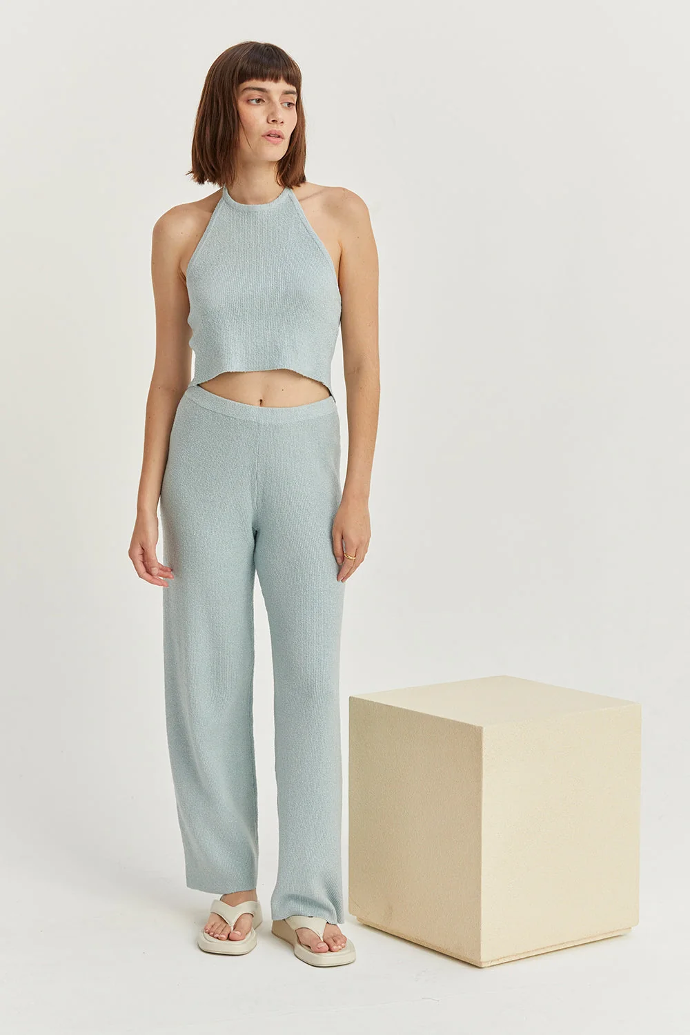Halter Neck Straight Leg Sweater Knit Two-Piece Set