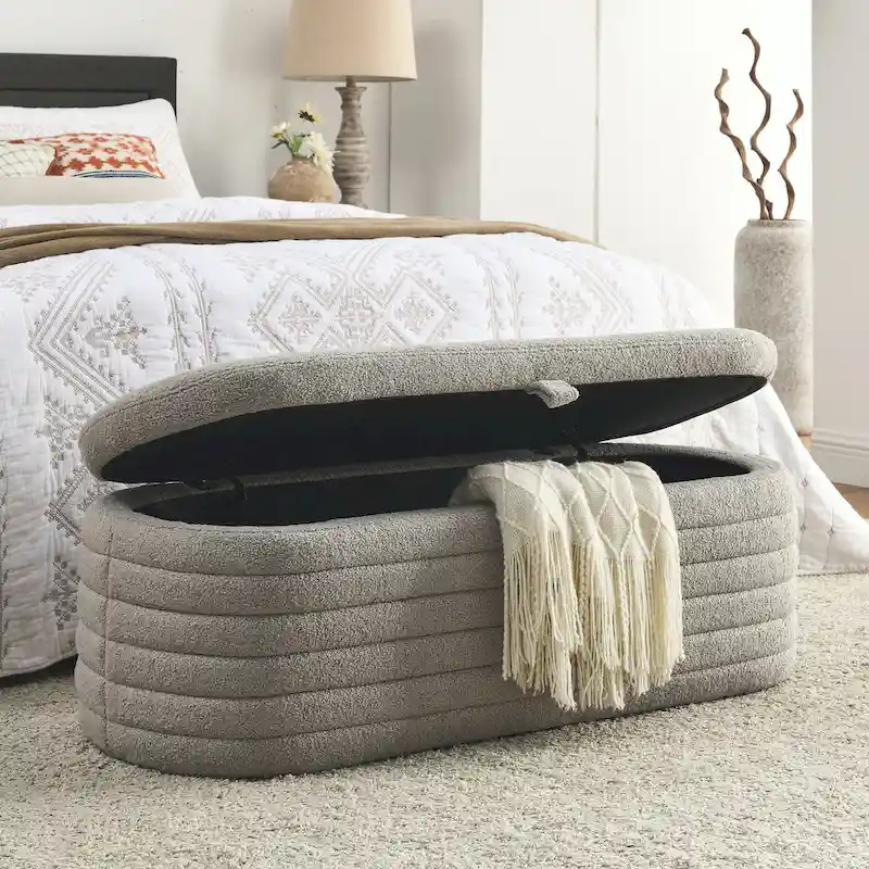 Upholstered Storage Ottoman Bench – Black / Ivory / Green / Grey / Pink / Orange, 1-Person Seating