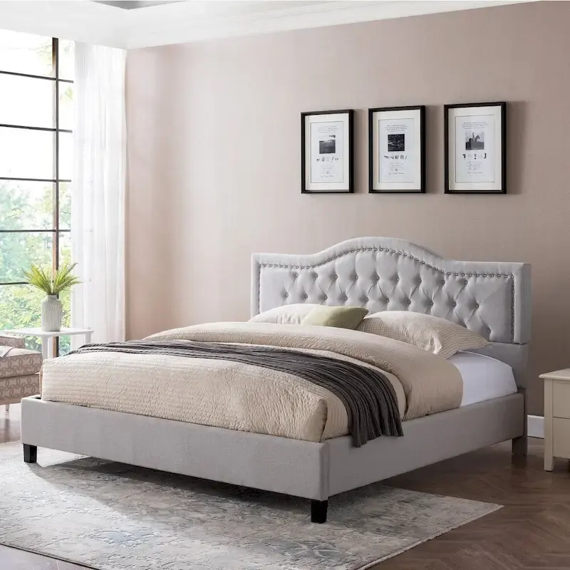 Light Gray / Dark Gray Traditional King Bed Frame – 2-Person