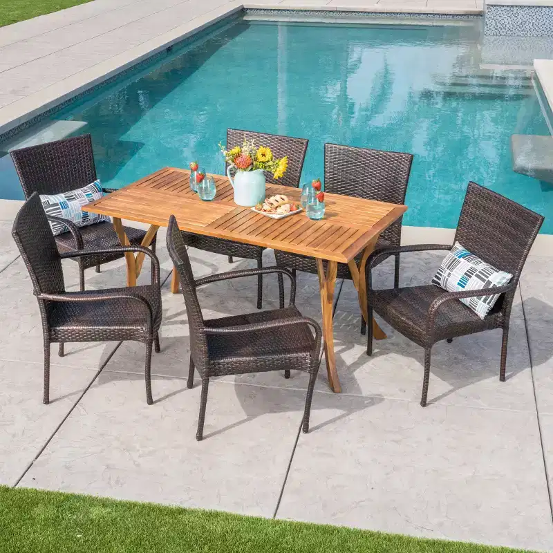 Monterey 7pc Acacia & Wicker Dining Set - Christopher Knight Home