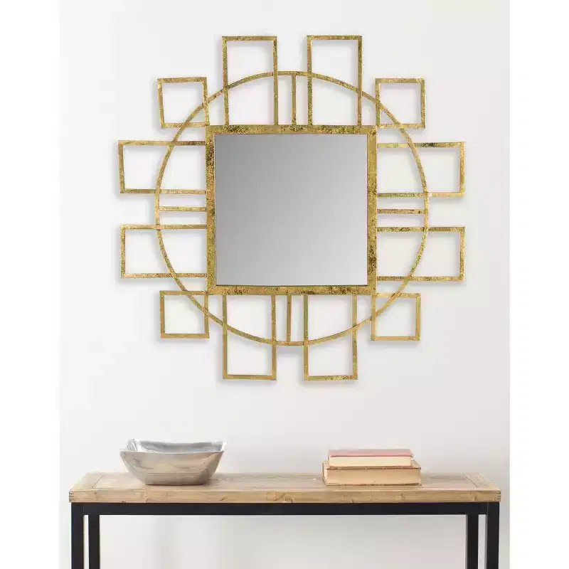 Gold Geometric Wall Mirror, Handcrafted Iron and MDF Frame, 15