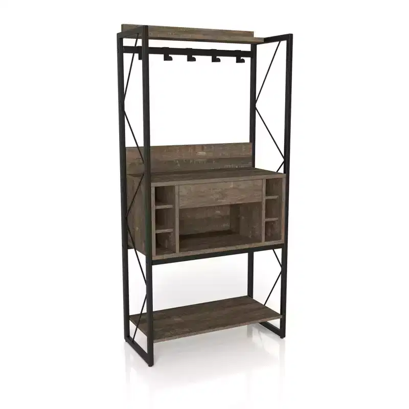 Rustic Baker's Rack Reclaimed Oak, Industrial Style, 3 Fixed Shelves, Metal Frame, 67