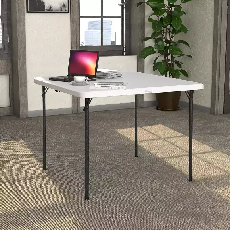 COSCO 36 Square Fold-in-Half Card Table with Handle, White