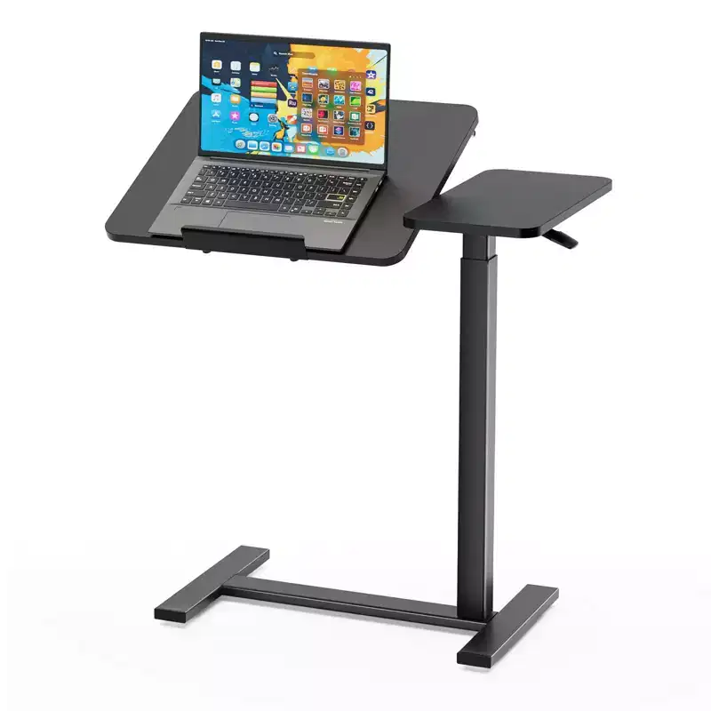 TUYOHW Adjustable Height Overbed & Rolling Laptop Table with Tilting Desktop,Mobile Rolling Bedside Table for Laptop,Bed,Sofa,Office