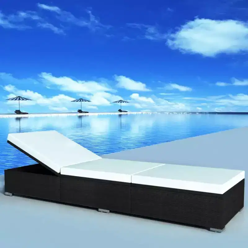 vidaXL Sunlounger Black and cream white PE rattan and powder-coated steel