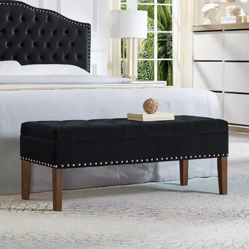 GDFStudio Peter Velvet Tufted Upholstered 48 Ottoman with Nail and Wood Legs