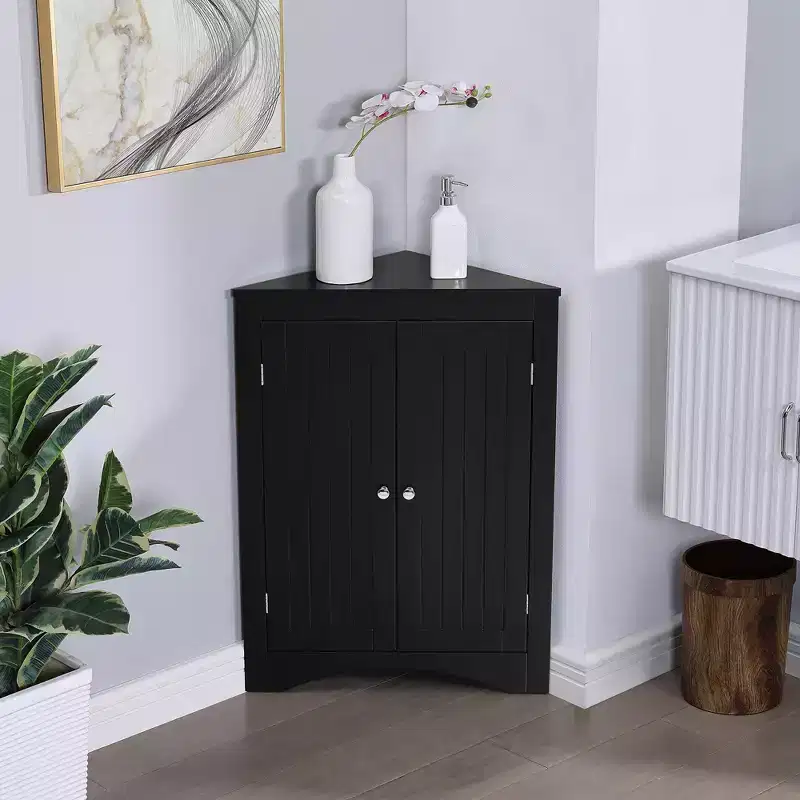 Okak Corner Cabinet, Freestanding Corner Cabinet with 2 Doors and 3 Shelves, Free Standing Cabinet for Kitchen, Living Room