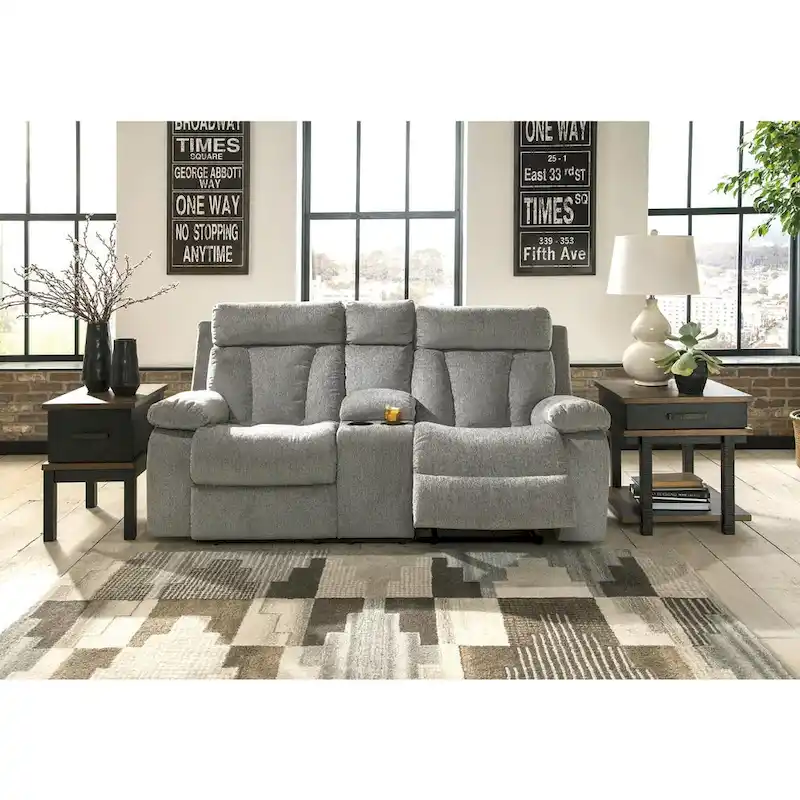 Double Reclining Loveseat with Storage Console - Fog