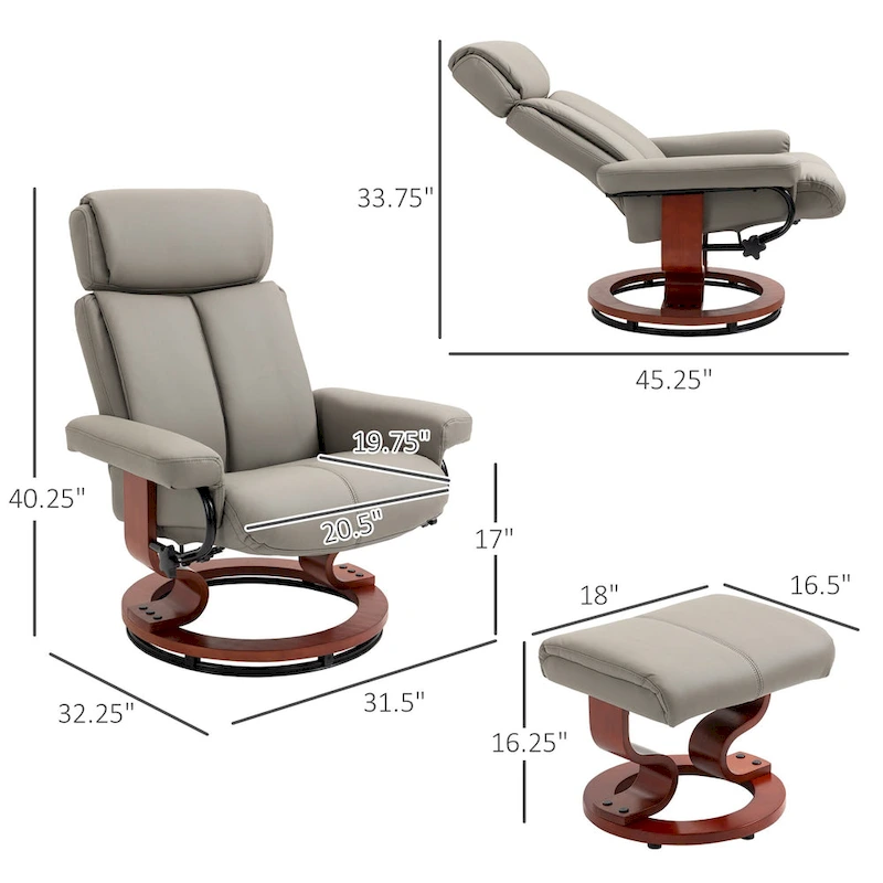 HOMCOM Recliner Chair with Ottoman, 360 Swivel Reclining Chair with Wood Base and Matching Footrest, Black