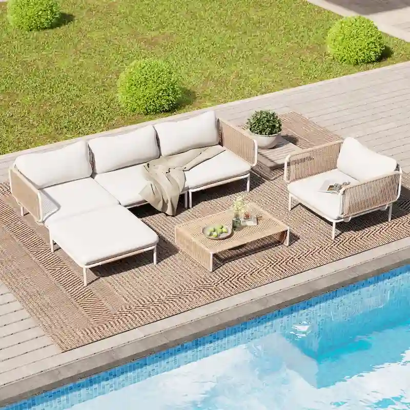 Outdoor 5 Seater Patio Sectional Sofa Conversation Set, Customizable Set by Combining Multiple Chairs - Combined by 5 chairs
