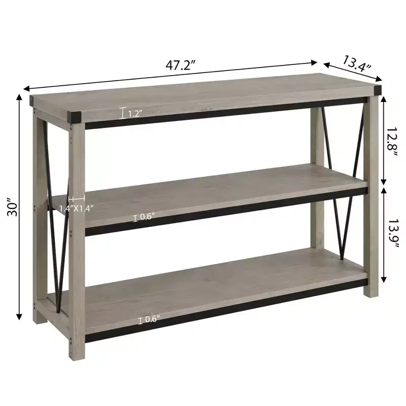 47 Narrow Long Console Table with Storage, 3 Tier Wood Console Table, Farmhouse Entryway Table