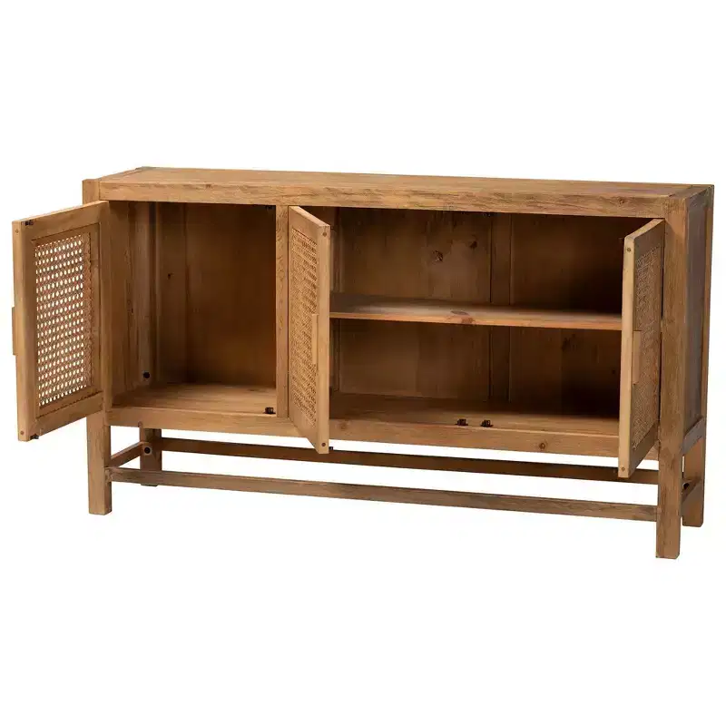 Rattan and Reclaimed Wood Cabinet Natural/Natural Brown