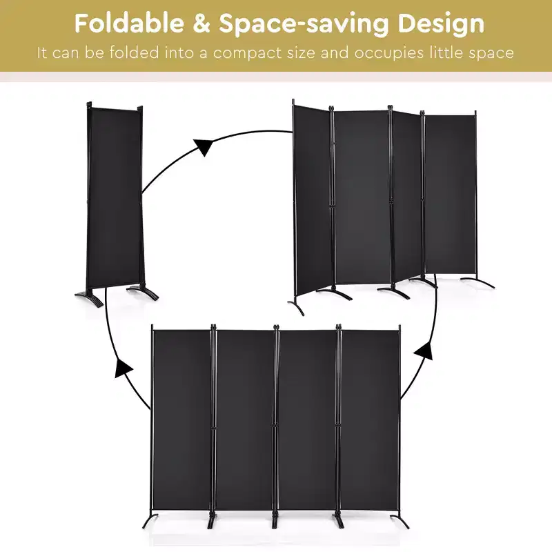 4-Panel 5.6ft Room Divider Folding Fabric Privacy Screen with Steel Frame White/Black/Brown