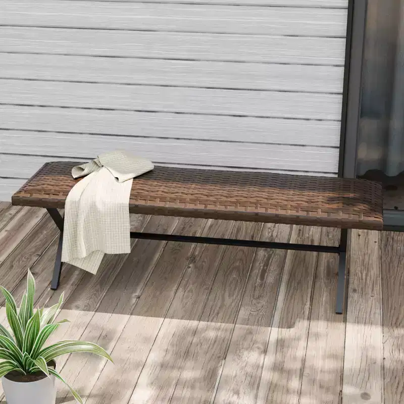 EAGLE PEAK Outdoor Wicker Dining Bench, All Weather PE Rattan Patio Bench for Garden, Deck, Porch, Living Room or Entryway, Brown