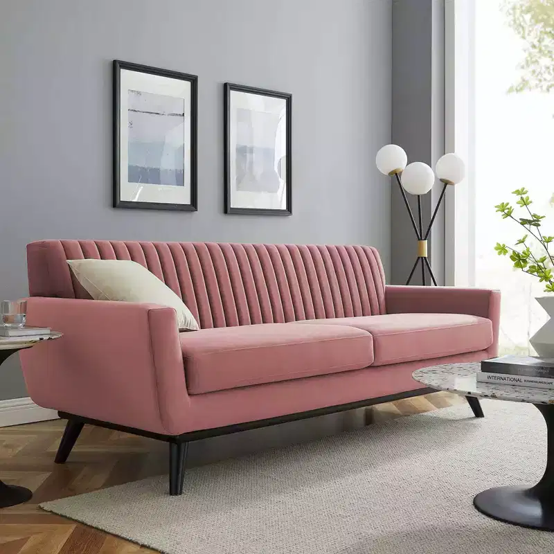 Engage Channel Tufted Performance Velvet Sofa Dusty Rose - Modway: Upholstered, Wood Frame, Foam Fill