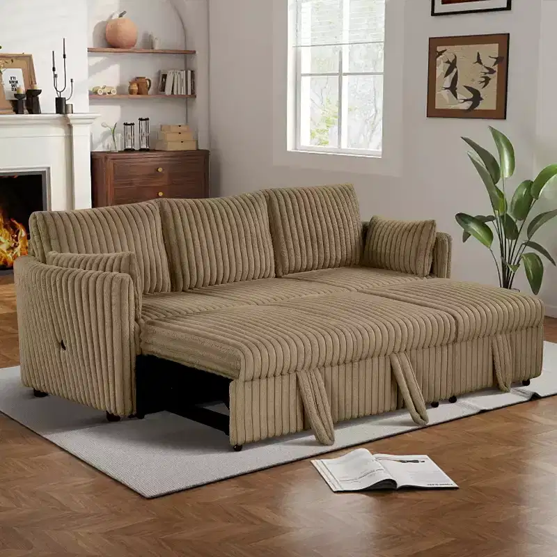 CLIHOME 58 Chenille Plush Sleeper Sofa Bed for 3-seat Sofa Pullout Sleeper Sofa Couches with 2 Pillows for Living Room, Corduroy