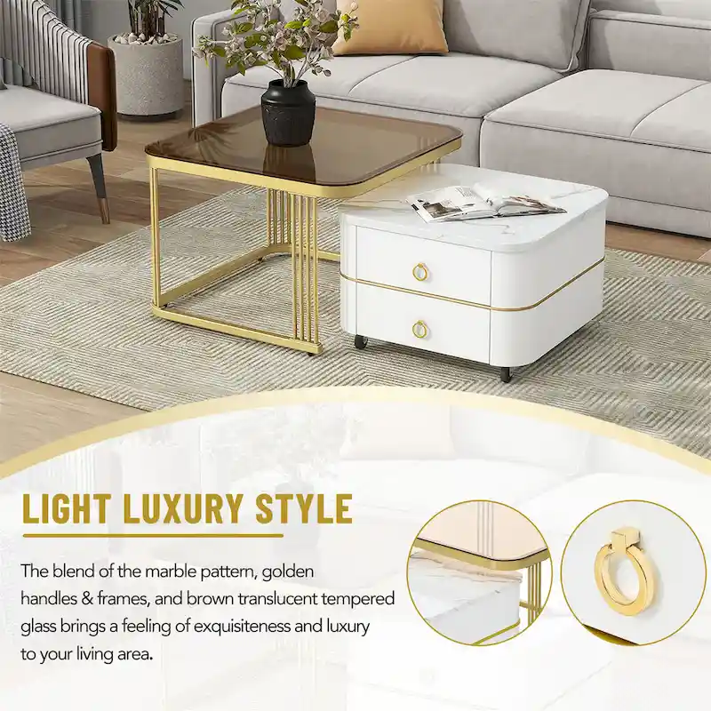 Harper&Bright Designs 2-in-1 Square Nesting Coffee Table with Wheels
