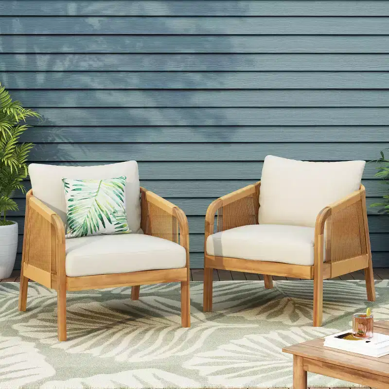 Christopher Knight Home Allerton Outdoor Acacia Wood and Wicker Club Chair with Cushions, Teak and Beige