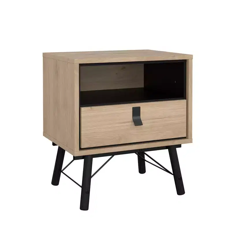 Jackson Hickory/Black Contemporary Nightstand, 1 Drawer + Open Shelf, 1-Person