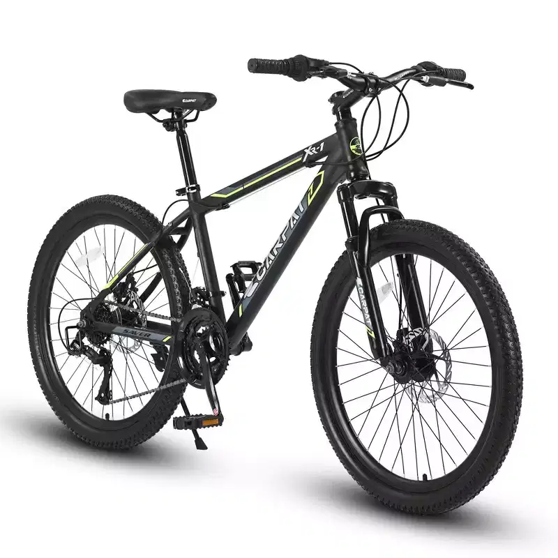 NAYSAYE Bicycle 24 Inch Mountain Bike 21 Speeds Steel Frame for Boys and Girls for Off Road Trails, Black and Green, 56.3*7.88*28.35