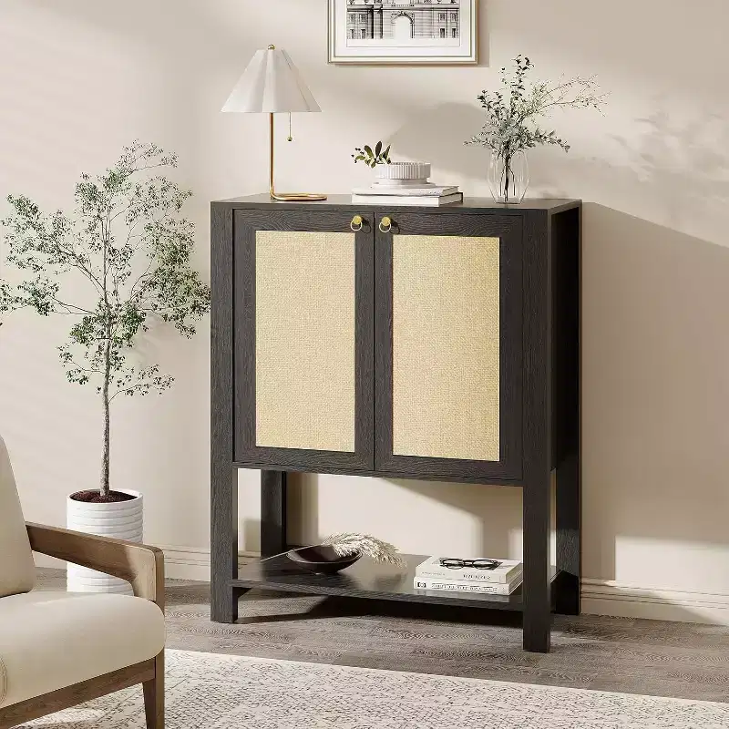 GustoWave 5-Tier Farmhouse Rattan Shoe Storage Cabinet for Entryway Foyer Hallway