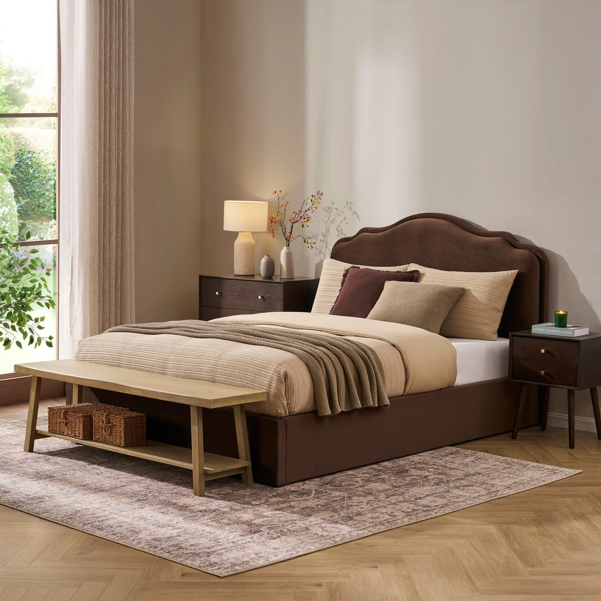 Oak 2 Drawer Bedside Table - Walnut