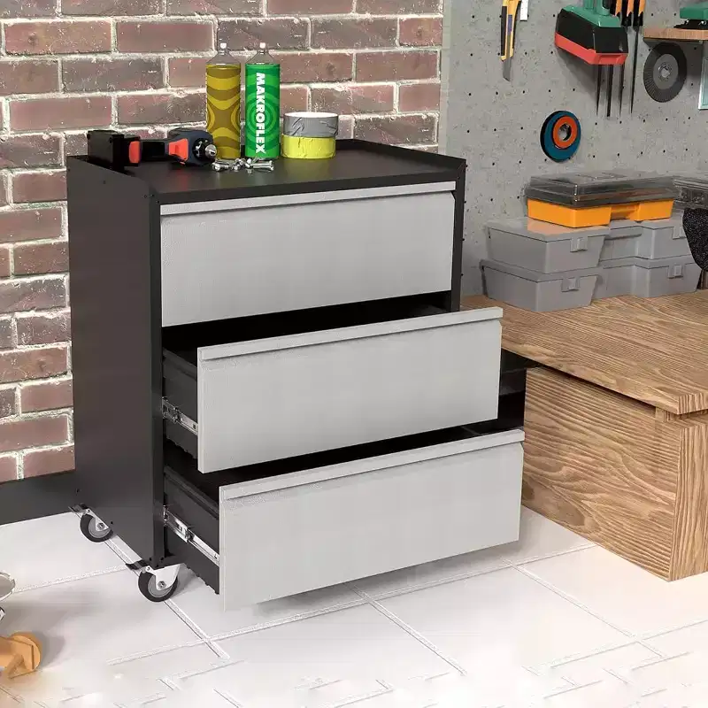 Metal Storage Cabinet with 3 Drawers on Wheels, Heavy Duty Rolling Tool Cart, Mobile Tool Chest for Garage, Workshop, Home, Office, Gray