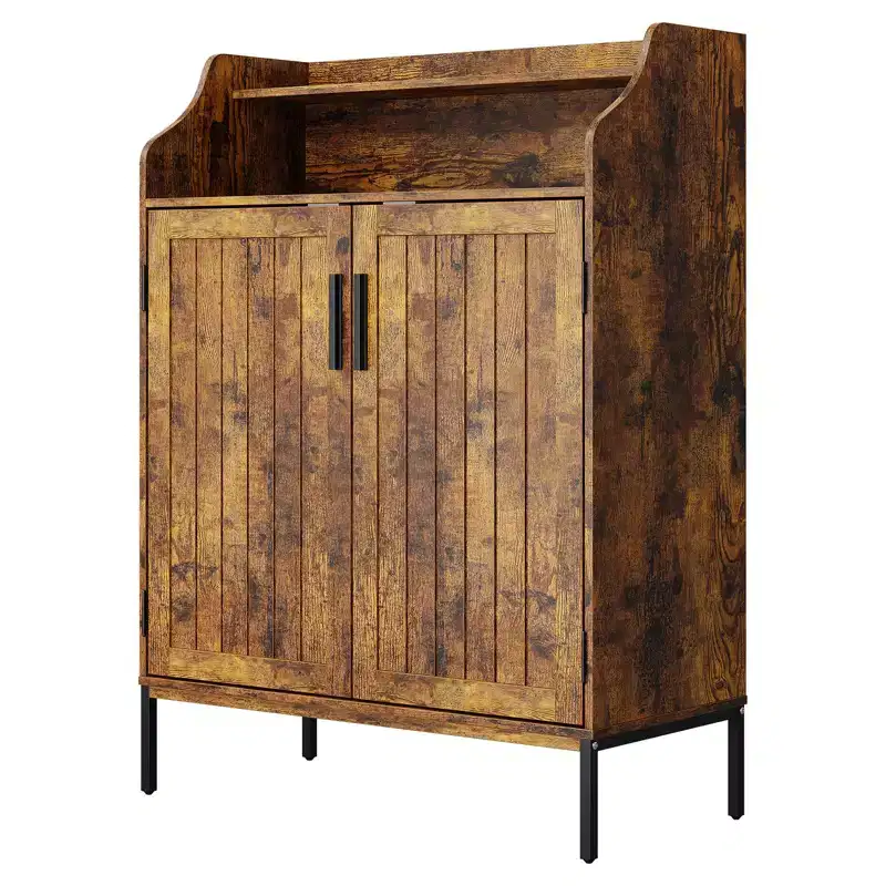 Modern Shoe Storage Cabinet 4-Tier Wooden Organizer with 3 Adjustable Shelves, Freestanding Hallway Entryway Cabinet