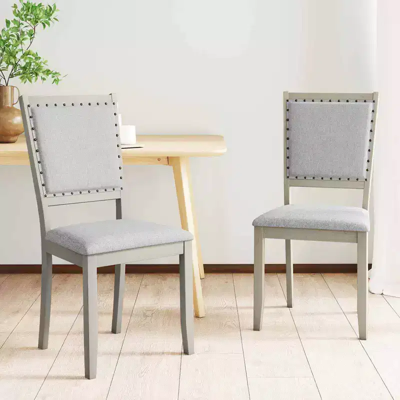 Costway 2/4 PCS Farmhouse Dining Chair Fabric Upholstered Kitchen Chairs for Dining Room