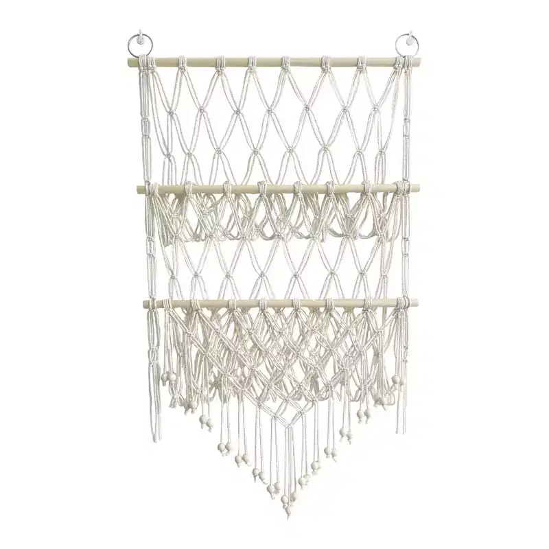 Stuffed Animal Storage Hammock Toy Hammock Net 2-layer Wood Plush Toys Holder Hanging Toy Organizer Wall Hanging Mesh Net for Nursery Play Room