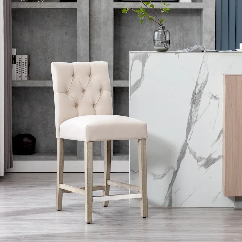 Classic Button Tufted Counter Stool with Antique Gray Legs - 24 Inch Seat Height