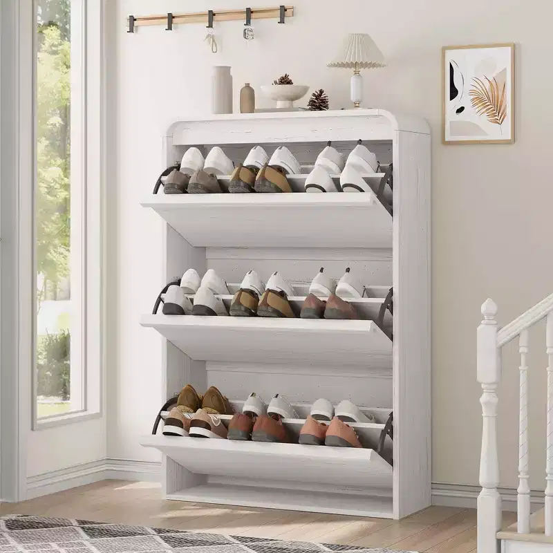 Wooden Shoe Cabinet with 3 Flip Drawers Adjustable Shelf Hidden Shoe Storage for Entryway Hallway Living Room