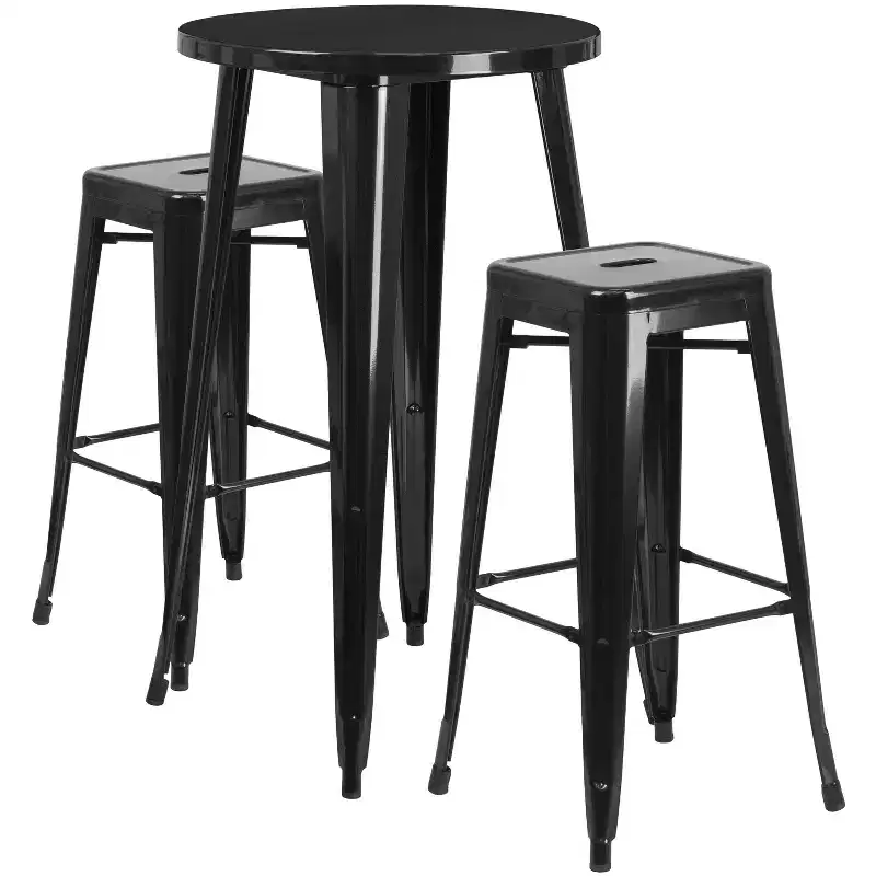 Flash Furniture Commercial Grade 24 Round Metal Indoor-Outdoor Bar Table Set with 2 Square Seat Backless Stools