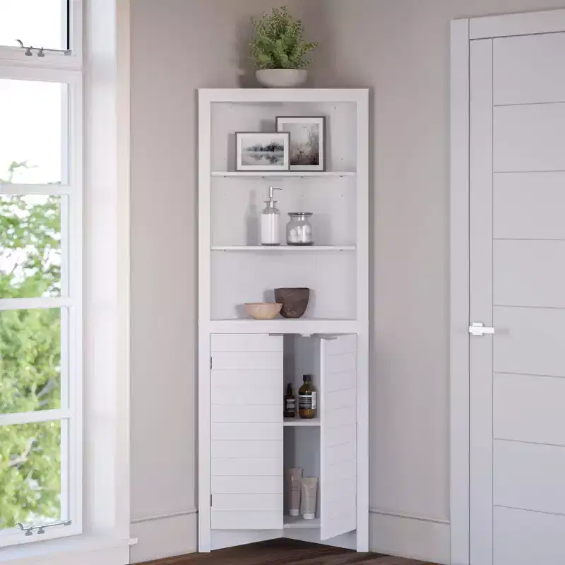 Tall Corner Bathroom Storage Cabinet with Open Shelves