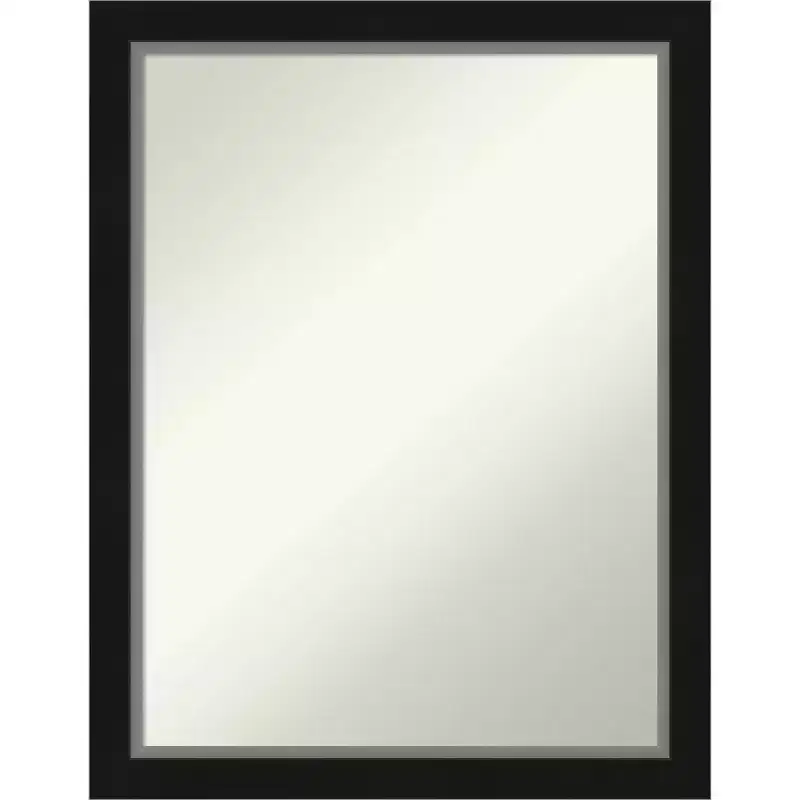 21" x 27" Non-Beveled Eva Narrow Bathroom Wall Mirror Black -: Modern Rectangle, Polystyrene Frame, Wall Mounted