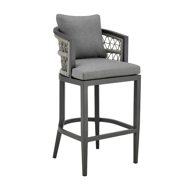 Hosa 26 Inch Outdoor Patio Counter Stool Chair, Gray Aluminum, Woven Rope