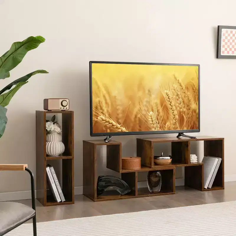 Costway 3 Pieces TV Console Stand Modern Entertainment Center Storage Bookcase Brown/White/Black