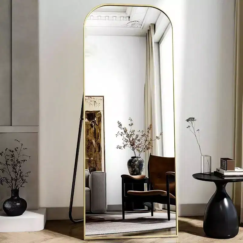 56x21 Inch Full Length Mirror for Bedroom Living Room Cloakroom Aluminum Frame Gold Arched Top Sturdy Freestanding Wall Mountable