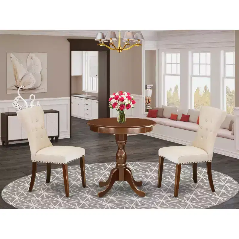 HomeStock Belmont 3-Pc Dinette Set - 2 Parson Dining Chairs and 1 Dining Room Table (Mahogany Finish)