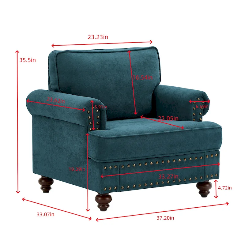 37.2 Chenille Upholstered Accent Chair with Nailheads